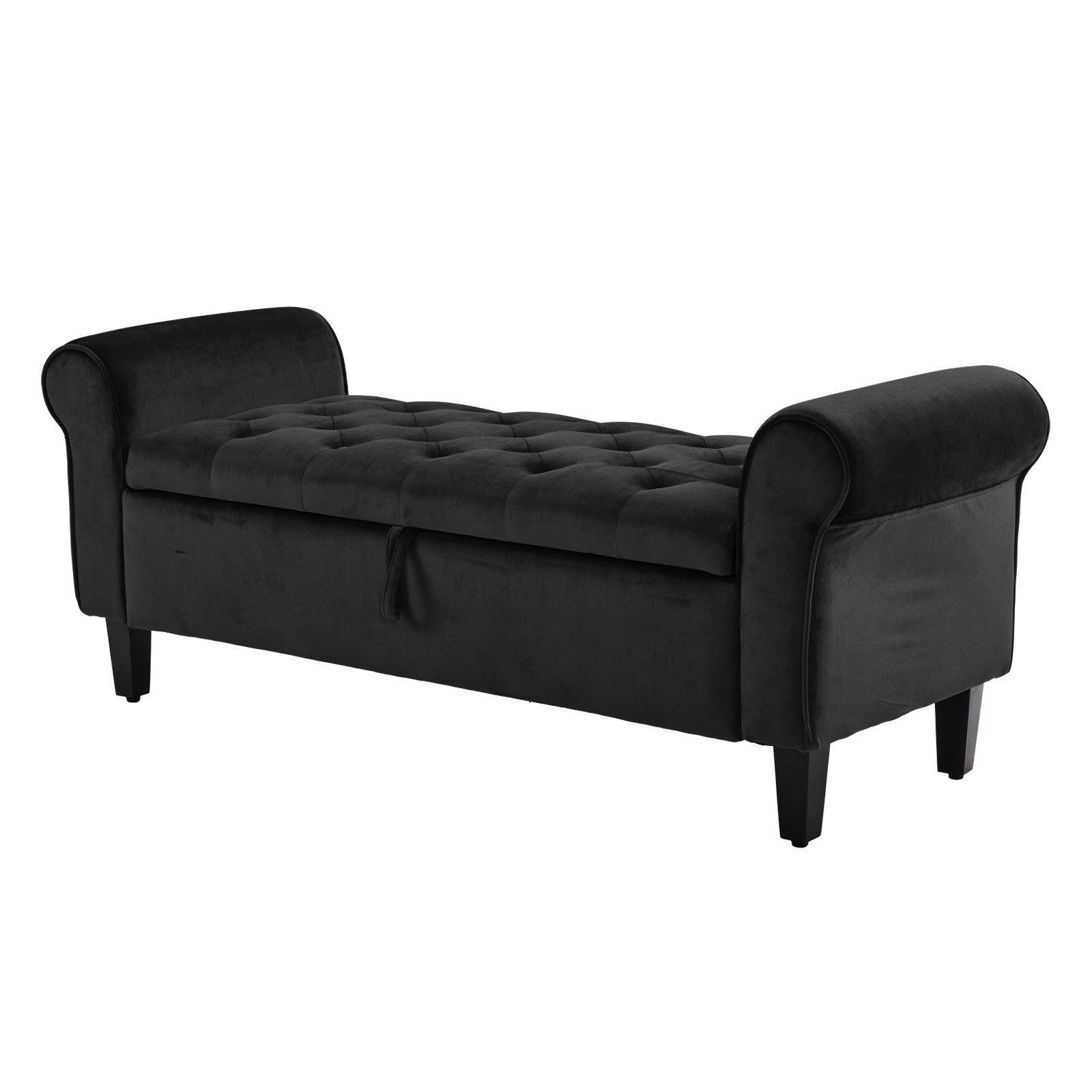Storage Ottoman Stool Arm Bench Seat 132cm Velvet BLACK - Furniture > Living Room > Ottomans & Footstools