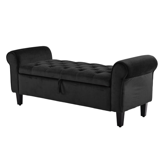 Storage Ottoman Stool Arm Bench Seat 132cm Velvet BLACK - Furniture > Living Room > Ottomans & Footstools