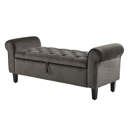 Storage Ottoman Stool Arm Bench Seat 132cm Velvet GREY - Furniture > Living Room > Ottomans & Footstools
