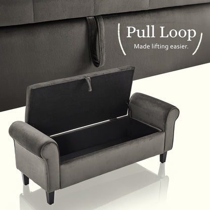 Storage Ottoman Stool Arm Bench Seat 132cm Velvet GREY - Furniture > Living Room > Ottomans & Footstools