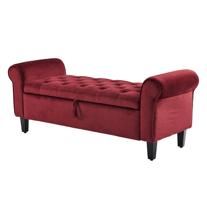 Storage Ottoman Stool Arm Bench Seat 132cm Velvet RED Furniture > Living Room > Ottomans & Footstools