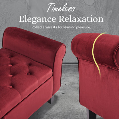Storage Ottoman Stool Arm Bench Seat 132cm Velvet RED Furniture > Living Room > Ottomans & Footstools