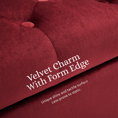 Storage Ottoman Stool Arm Bench Seat 132cm Velvet RED Furniture > Living Room > Ottomans & Footstools