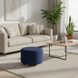Fabric Ottoman Round Wooden Leg Foot Stool - DARK BLUE