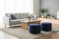 2X Fabric Ottoman Round Wooden Leg Foot Stool - DARK BLUE