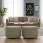 2X Fabric Ottoman Round Wooden Leg Foot Stool - GREY