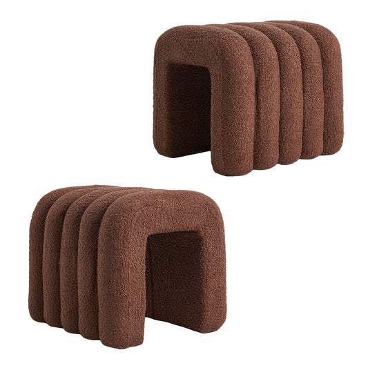 2X Ridge Arch Ottoman Stool Teddy Fleece Fabric Foot Rest 45cm BROWN - Furniture > Living Room > Ottomans & Footstools