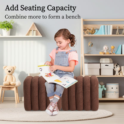 2X Ridge Arch Ottoman Stool Teddy Fleece Fabric Foot Rest 45cm BROWN - Furniture > Living Room > Ottomans & Footstools