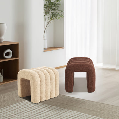 2X Ridge Arch Ottoman Stool Teddy Fleece Fabric Foot Rest 45cm BROWN - Furniture > Living Room > Ottomans & Footstools
