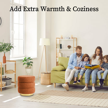 Round Stacked Ottoman Stool Teddy Fleece Fabric Foot Rest 38cm ORANGE - Furniture > Living Room > Ottomans & Footstools
