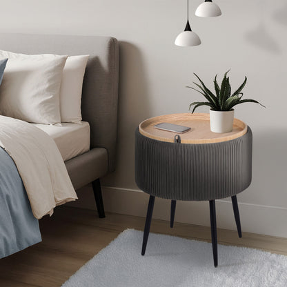 Side Table Storage Ottoman - Velvet Padded Stool Vanity Footstool CLEO GREY