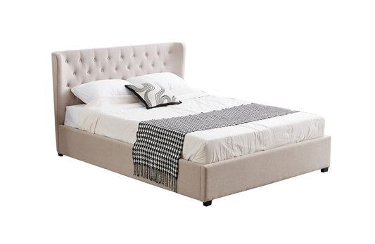 Cambridge Tan Beige Linen Tufted Bed - king - Furniture > Bedroom > Beds & Bed Frames