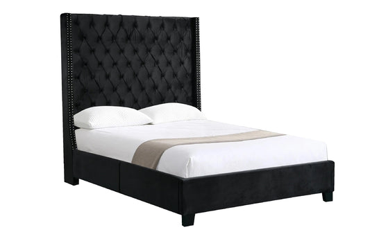 Ella Black Velvet Winged Bed 180cm - King - Furniture > Bedroom > Beds & Bed Frames