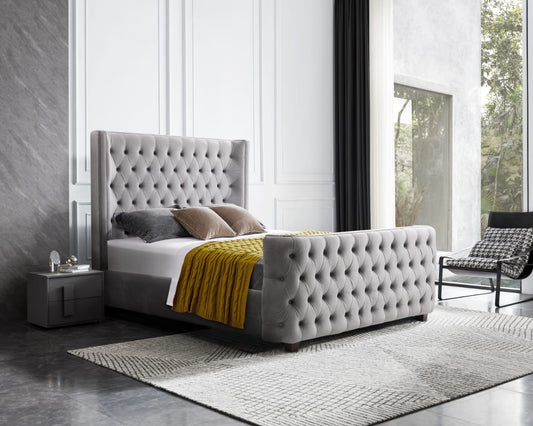 Milan Grey Velvet Tufted Headboard and End board Bed Frame - Queen - Furniture > Bedroom > Beds & Bed Frames