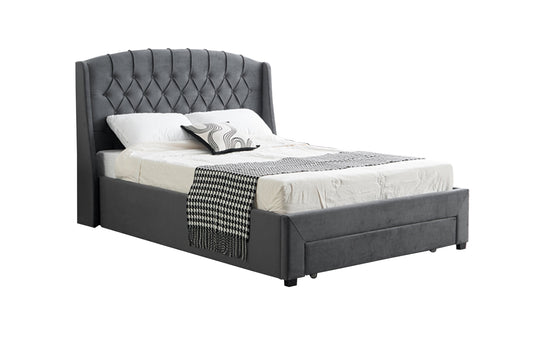 Paris Tall Tufted Velvet Dark Grey Bed with Storage Drawer - Queen - Furniture > Bedroom > Beds & Bed Frames
