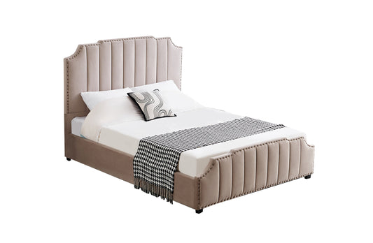 Santosa Champagne Velvet Bed - King - Furniture > Bedroom > Beds & Bed Frames