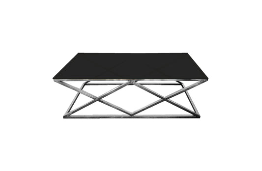 Alsea Coffee Table Silver Base - Black Glass - Furniture > Living Room > Coffee Tables