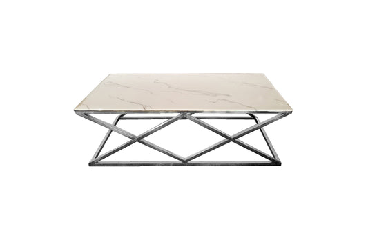 Alsea Coffee Table Silver Base - White Marble - Furniture > Living Room > Coffee Tables