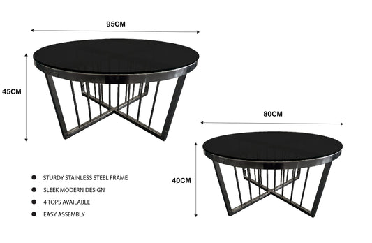Salina Coffee Table 80cm Black Base - Black Glass - Furniture > Living Room > Coffee Tables