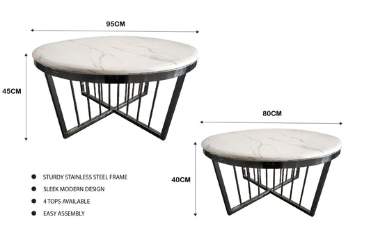 Salina Coffee Table 80cm Black Base - White Marble - Furniture > Living Room > Coffee Tables
