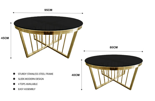 Salina Coffee Table 80cm Gold Base - Black Glass - Furniture > Living Room > Coffee Tables
