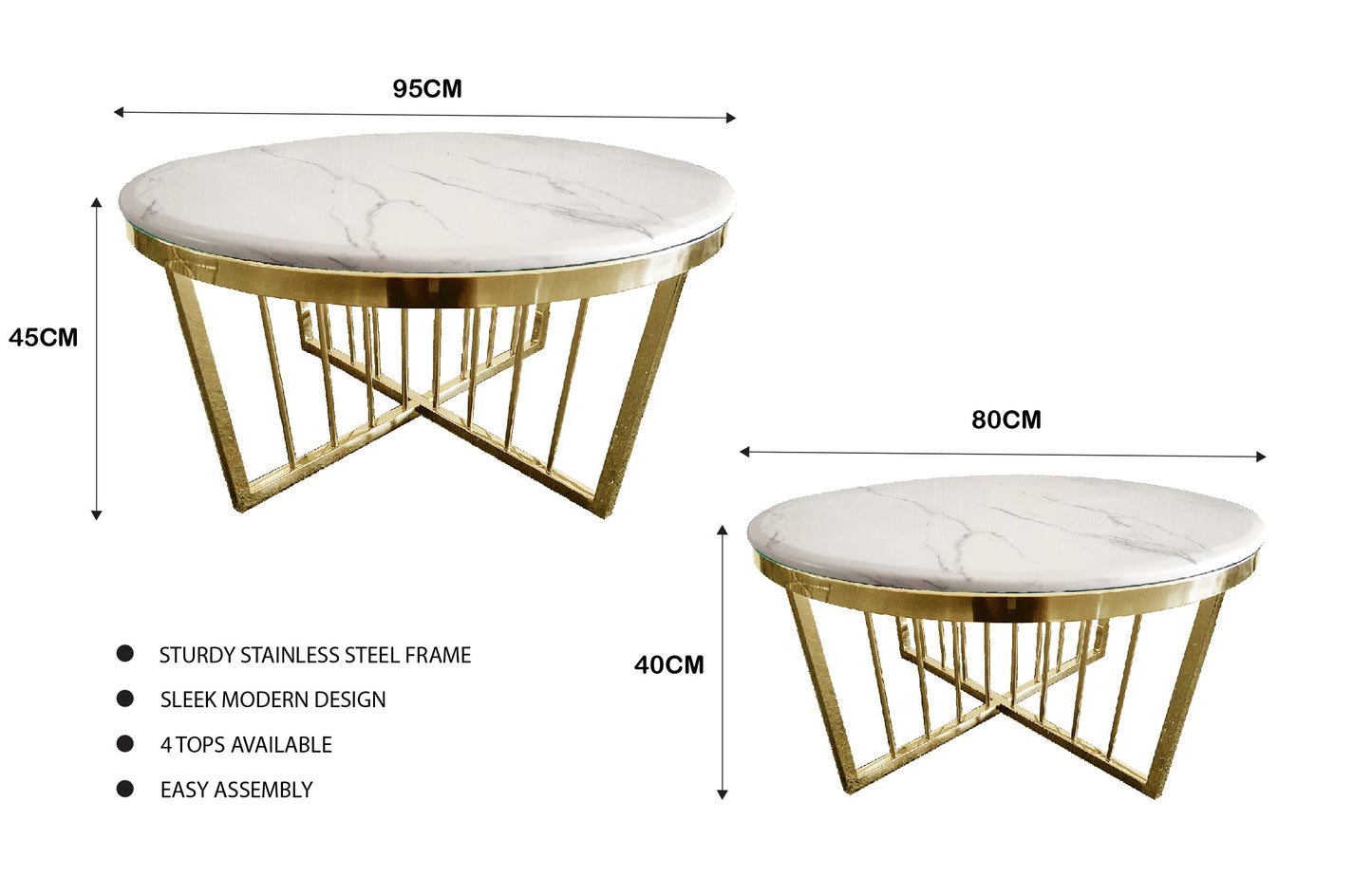Salina Coffee Table 80cm Gold Base - White Marble - Furniture > Living Room > Coffee Tables