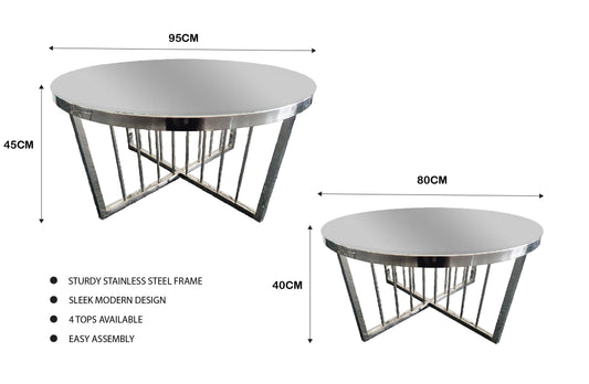 Salina Coffee Table 80cm Silver Base - Mirror Glass - Furniture > Living Room > Coffee Tables