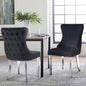 Paris Black Velvet & Silver Polished Steel Upholstered Dining Chairs Tufted Back - Set of 2 - Furniture > Dining >