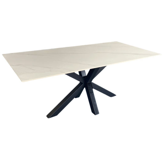 Miles Black With White Marble Dining Table - 90cm x 180cm - Furniture > Dining > Dining Tables