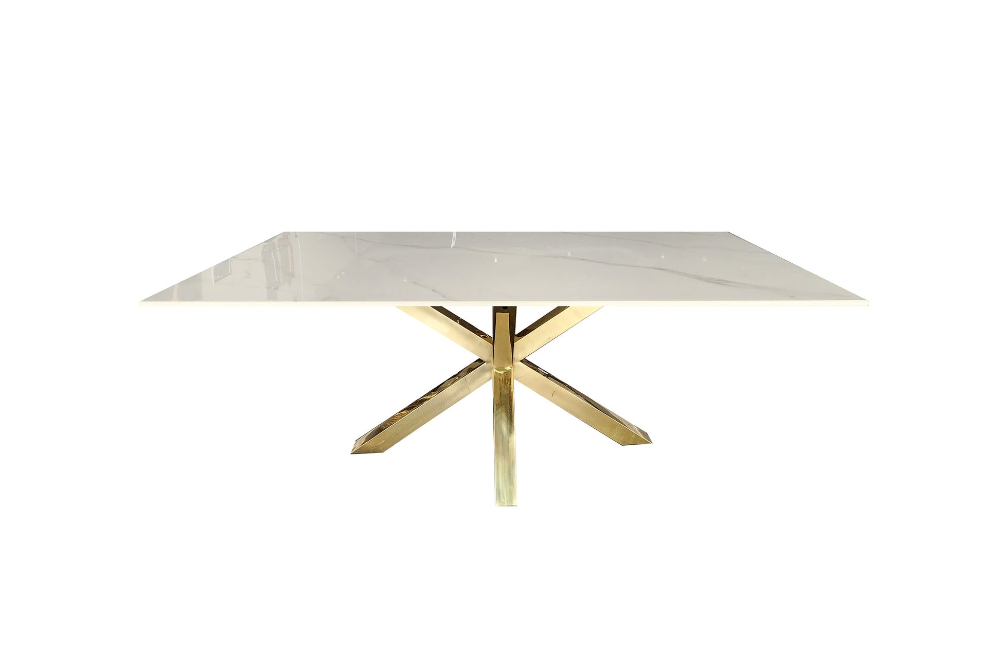 Miles Gold With White Marble Dining Table - 90cm x 180cm - Furniture > Dining > Dining Tables