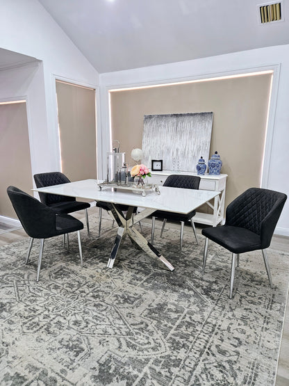 Miles Silver With White Marble Dining Table - 90cm x 180cm - Furniture > Dining > Dining Tables