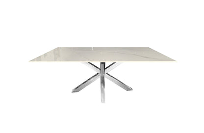 Miles Silver With White Marble Dining Table - 90cm x 180cm - Furniture > Dining > Dining Tables