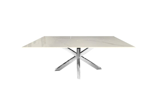 Miles Silver With White Marble Dining Table - 90cm x 180cm - Furniture > Dining > Dining Tables
