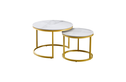Nesting style Coffee Table - White on Champagne Gold - 60cm/45cm - Furniture > Living Room > Coffee Tables