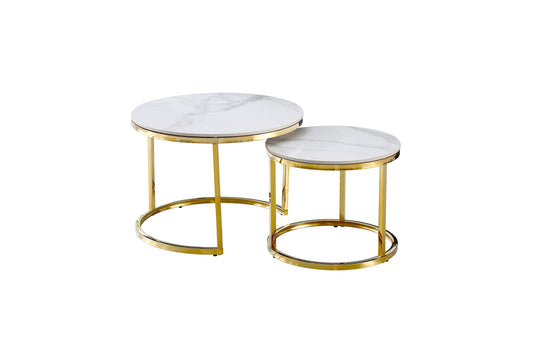 Nesting Style Coffee Table - White on Gold - 60cm/45cm - Furniture > Living Room > Coffee Tables