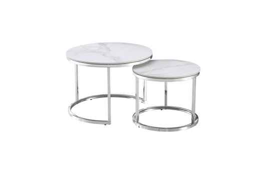 Nesting style Coffee Table - White on Silver - 60cm/45cm - Furniture > Living Room > Coffee Tables