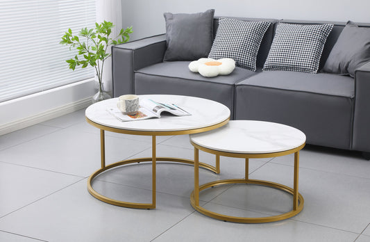 Nesting Style Coffee Table - White on Champagne Gold - 80cm/60cm - Furniture > Living Room > Coffee Tables