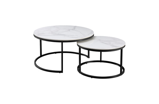 Nesting Style Coffee Table - White on Black - 80cm/60cm - Furniture > Living Room > Coffee Tables