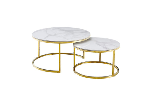 Nesting Style Coffee Table - White on Gold Stainless Steel - 80cm/60cm - Furniture > Living Room > Coffee Tables