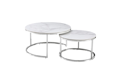 Nesting Style Coffee Table - White on Silver Stainless Steel - 80cm/60cm - Furniture > Living Room > Coffee Tables