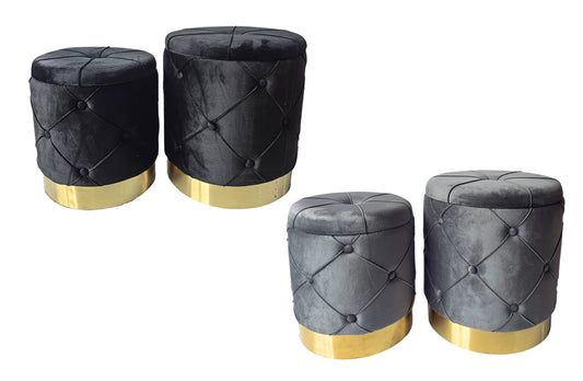 Amy Storage Foot Stools Set of 2 - Black / Gold - Furniture > Living Room > Ottomans & Footstools