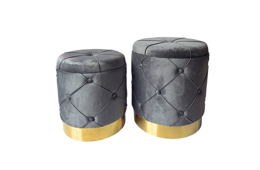 Amy Storage Foot Stools Set of 2 - Gray / Gold - Furniture > Living Room > Ottomans & Footstools