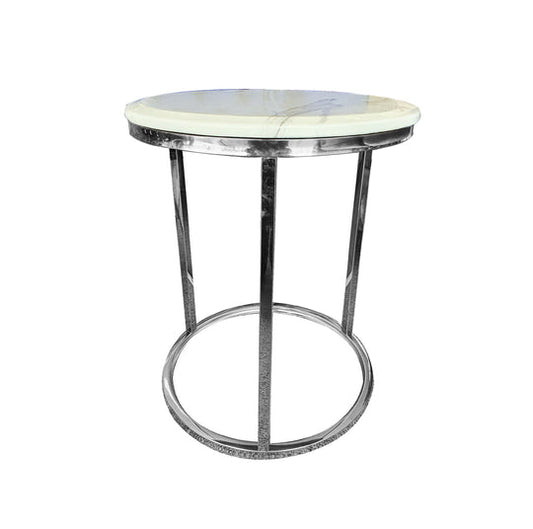 Kelly Side Table - White on Silver - 45cm - Furniture > Dining > Dining Tables