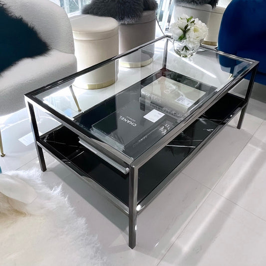 Interior Ave - Vogue Coffee Table - Black Marble Stone & Glass - Furniture > Living Room > Coffee Tables