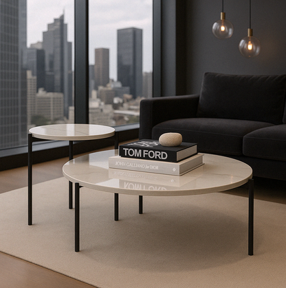 Interior Ave - Bianco Nested Coffee Table Set - White Marble Stone - Furniture > Living Room > Coffee Tables