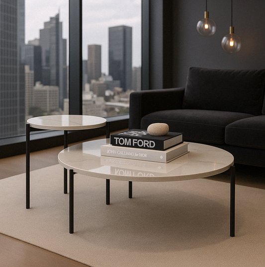 Interior Ave - Bianco Nested Coffee Table Set - White Marble Stone - Furniture > Living Room > Coffee Tables