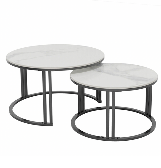 Interior Ave - Premier Nested Coffee Table Set - White Marble Stone - Furniture > Living Room > Coffee Tables