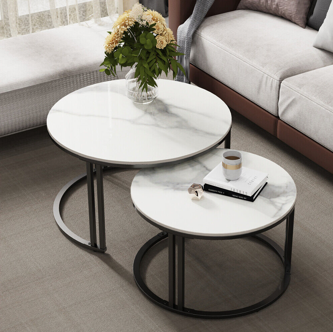 Interior Ave - Premier Nested Coffee Table Set - White Marble Stone - Furniture > Living Room > Coffee Tables
