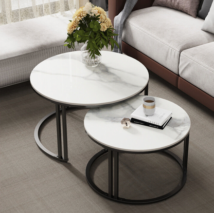 Interior Ave - Premier Nested Coffee Table Set - White Marble Stone - Furniture > Living Room > Coffee Tables