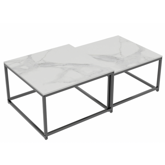 Interior Ave - Ciest Square Nested Coffee Table Set - White Marble Stone - Furniture > Living Room > Coffee Tables